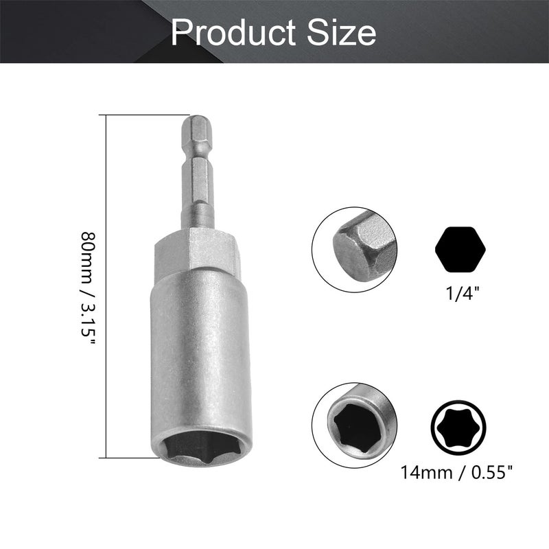 Utoolmart 1/4" Quick-Change Hex Shank 14mm Setter Impact Nut Driver Drill Bit Tool, 80mm Length Metric No-magnetic - Image 2